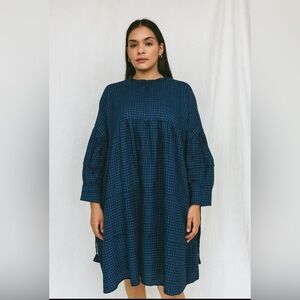 DVAA Made in India Navy Blue Checkered Dress Patchwork Laganlook Small Handloom